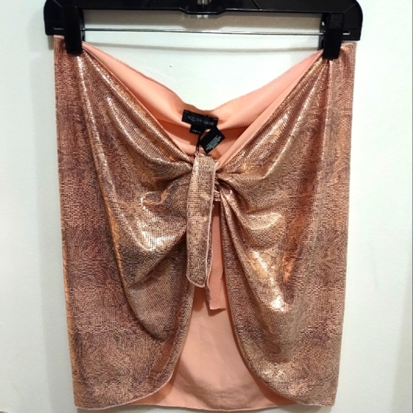 NWT AQUAMARINE Metallic Rose gold  Snakeskin  Sarong  Bathing Suit Cover Up - Picture 1 of 10